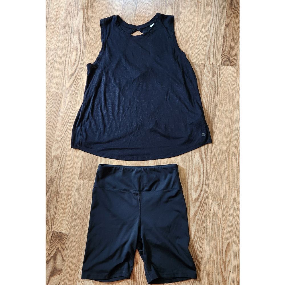 Balance Collection Tank Top w/Shorts Womens Large Black Yoga Shirt Lot of 2